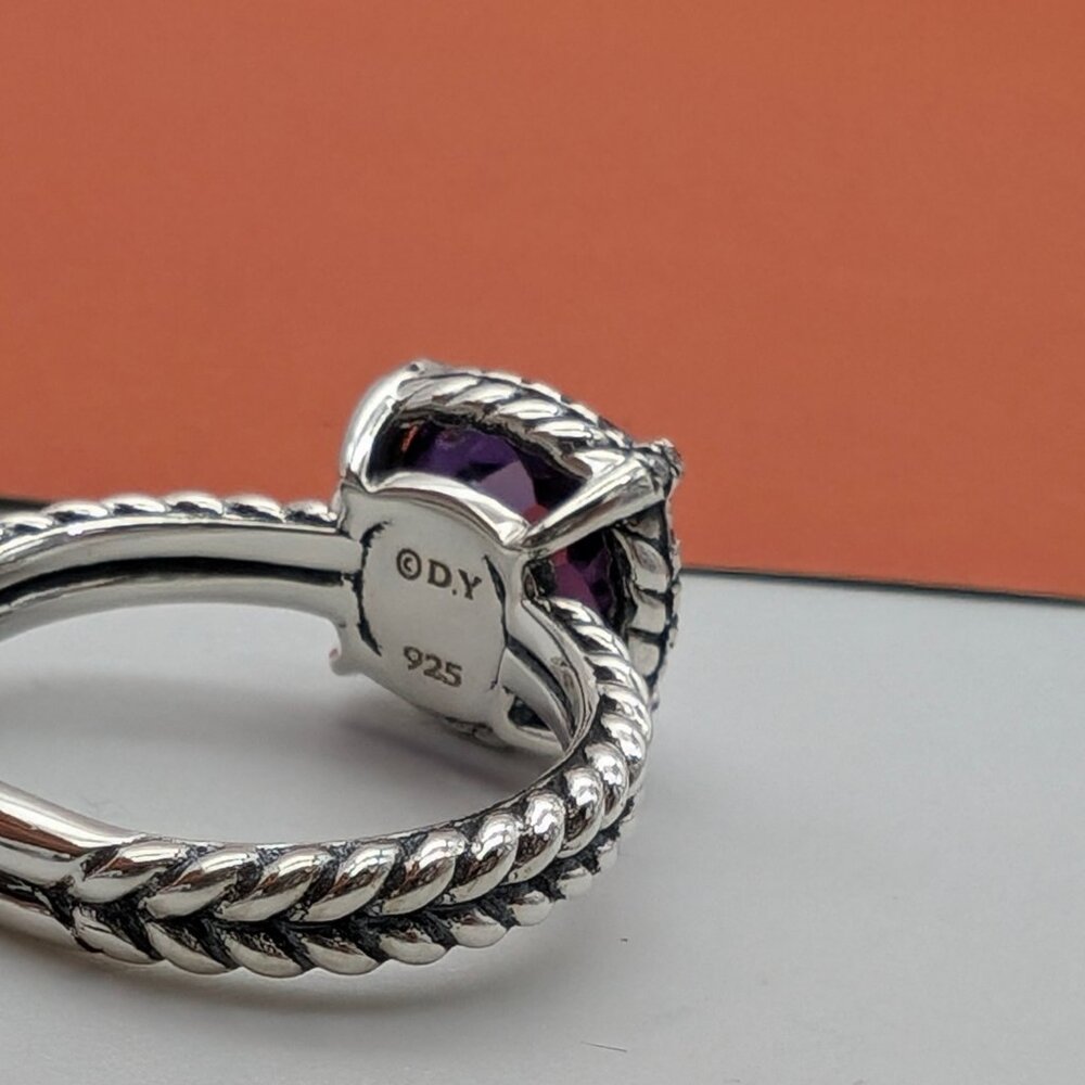 DAVID YURMAN Chatelaine 9mm Amethyst Ring Diamonds Sterling Silver size 6.5 - Picture 5 of 7